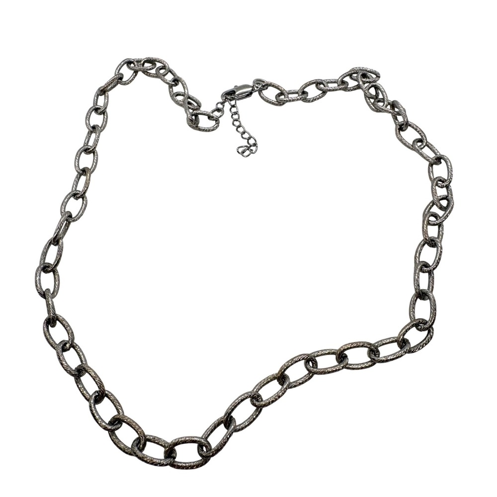Rock'n P Silver Tone Textured Oval Link Chain Necklace Adjustable 16-20 Inch